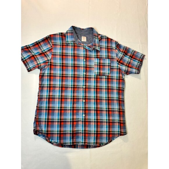 Mossimo Supply Co Mens Athletic Fit Plaid Button-Up Shirt Blue/Red Size L - Picture 1 of 13